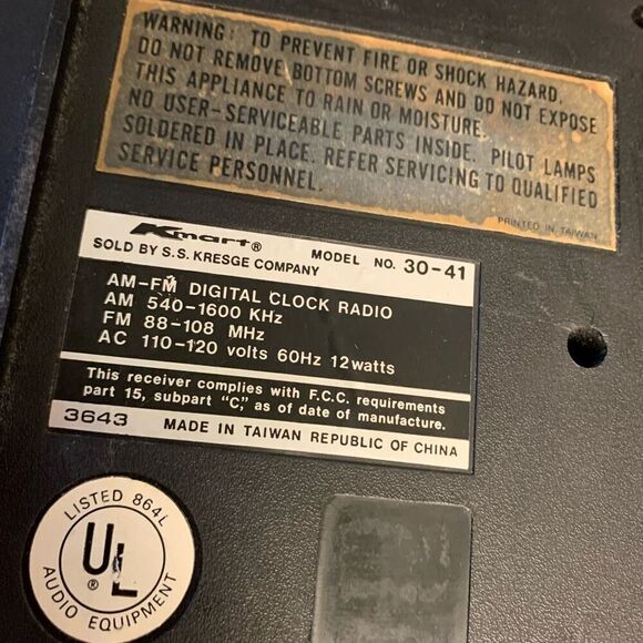 Kmart Model No. 30-41 Clock Radio *Only Clock Works-Read* - Picture 12 of 12